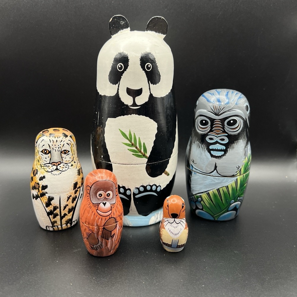 Wooden Animal Nesting Dolls Set Montessori Toy Nursery Decor Kids Gift